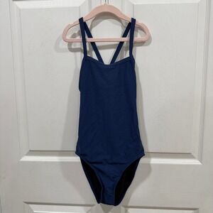 FINIS Training Swimwear Navy‎ Blue Solid Female One Piece Swimsuit Size 26